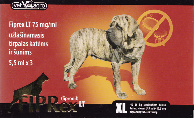 FIPREX-XL 412,5 mg 40-55kg sveriančiam šuniui lašinti 5,5ml tūbelės turinį