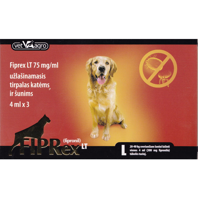 FIPREX-L 300 mg 20-40kg sveriančiam šuniui lašinti 4ml tūbelės turinį