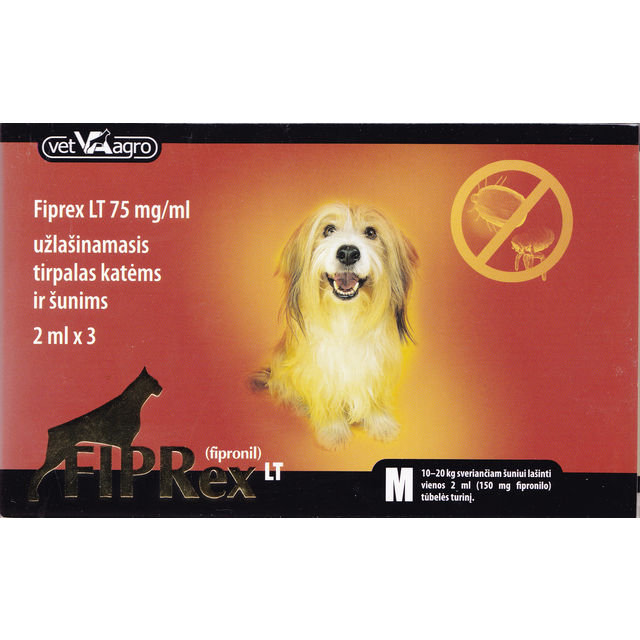 FIPREX-M 150 mg 10-20kg sveriančiam šuniui lašinti 2ml tūbelės turinį