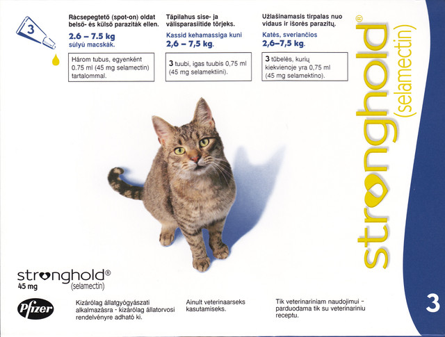 STRONGHOLD,45mg, katėms g.svorio 2,6–7,5 kg antiparazitins tirpalas 