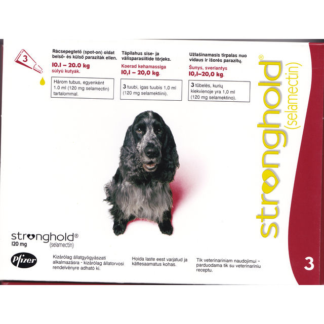 STRONGHOLD,120mg, šunims g.svorio 10,1–20,0 kg antiparazitins tirpalas 