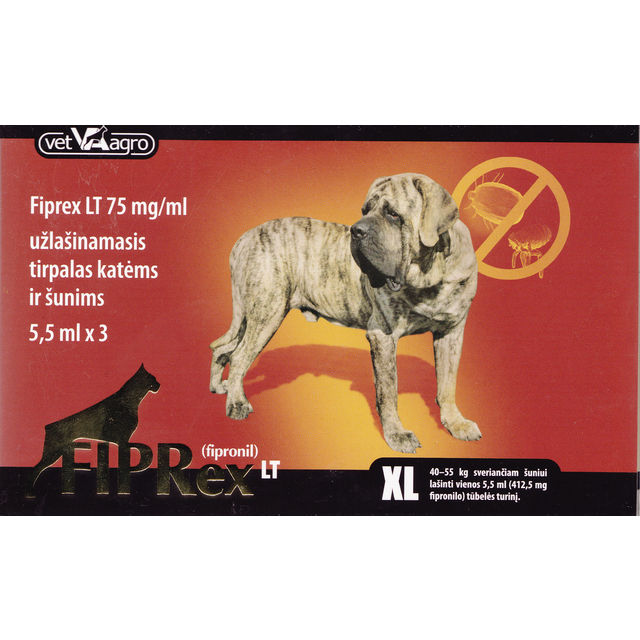 FIPREX-XL 412,5 mg 40-55kg sveriančiam šuniui lašinti 5,5ml tūbelės turinį